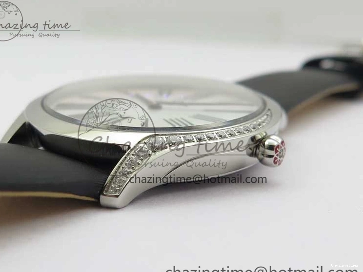 0406 ZeroBulk Ladies’ De Ville Trésor Diamond SS 3AF 1:1 Best Edition White Dial Black Markers On Black fabric strap Swiss Quartz 7880